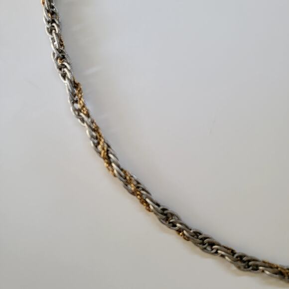 Elegant Vintage Two Tone Rope Chain Necklace in Silver and Gold Braided Design - Picture 2 of 10
